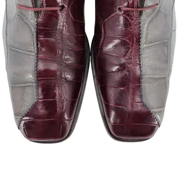Vintage Mauri Exotic Alligator Burgundy Gray Dress Shoes Mens 13M Derby Oxfords